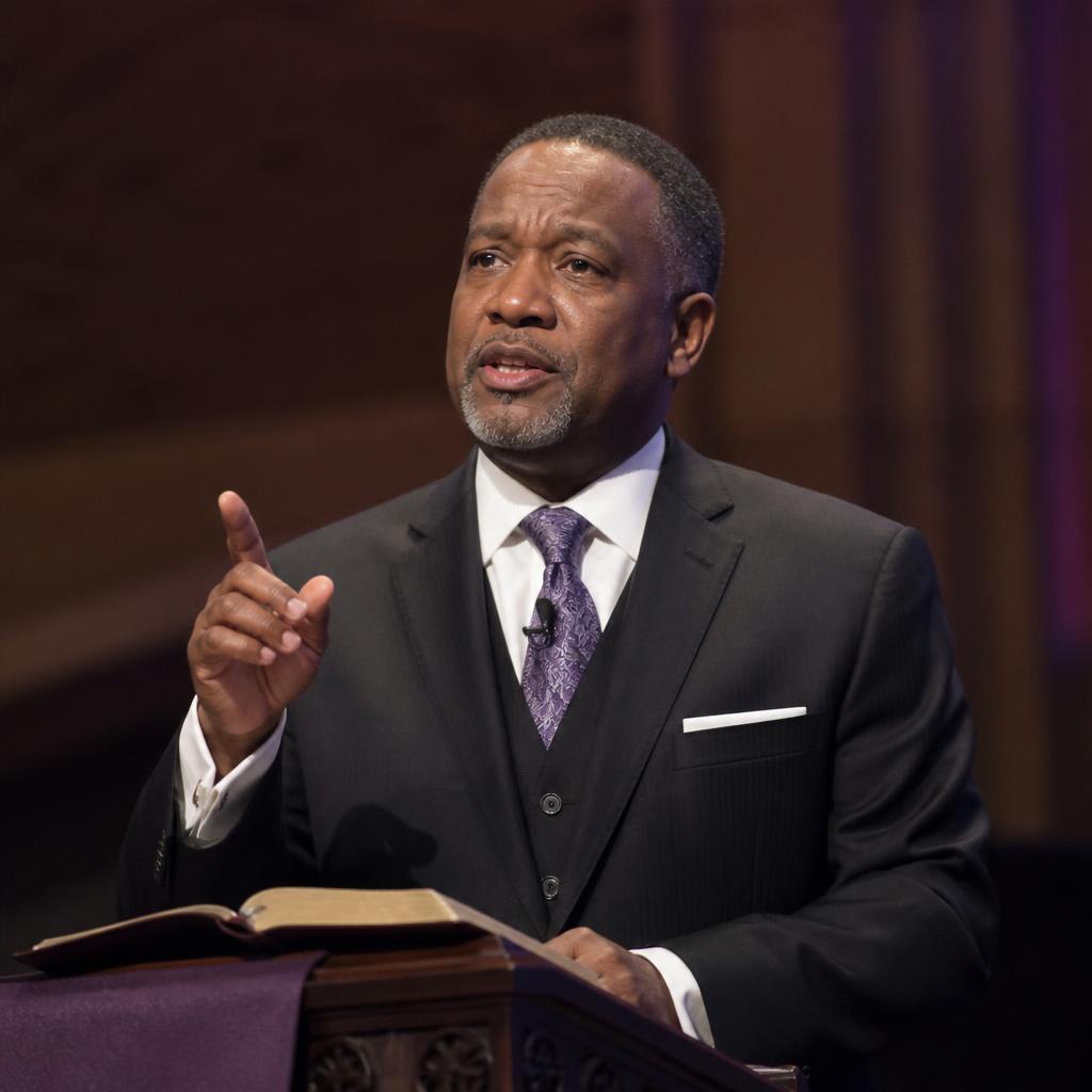 Pastor of New Era Church preaching from the pulpit